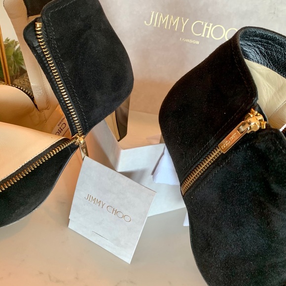 Jimmy Choo Black Suede Boots with gold zippers - Picture 3 of 5